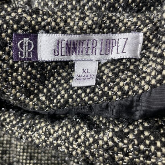 Jennifer Lopez Belted Tweed Knit Mini Dress Black/Tan Classy Button Back XL - Picture 6 of 8